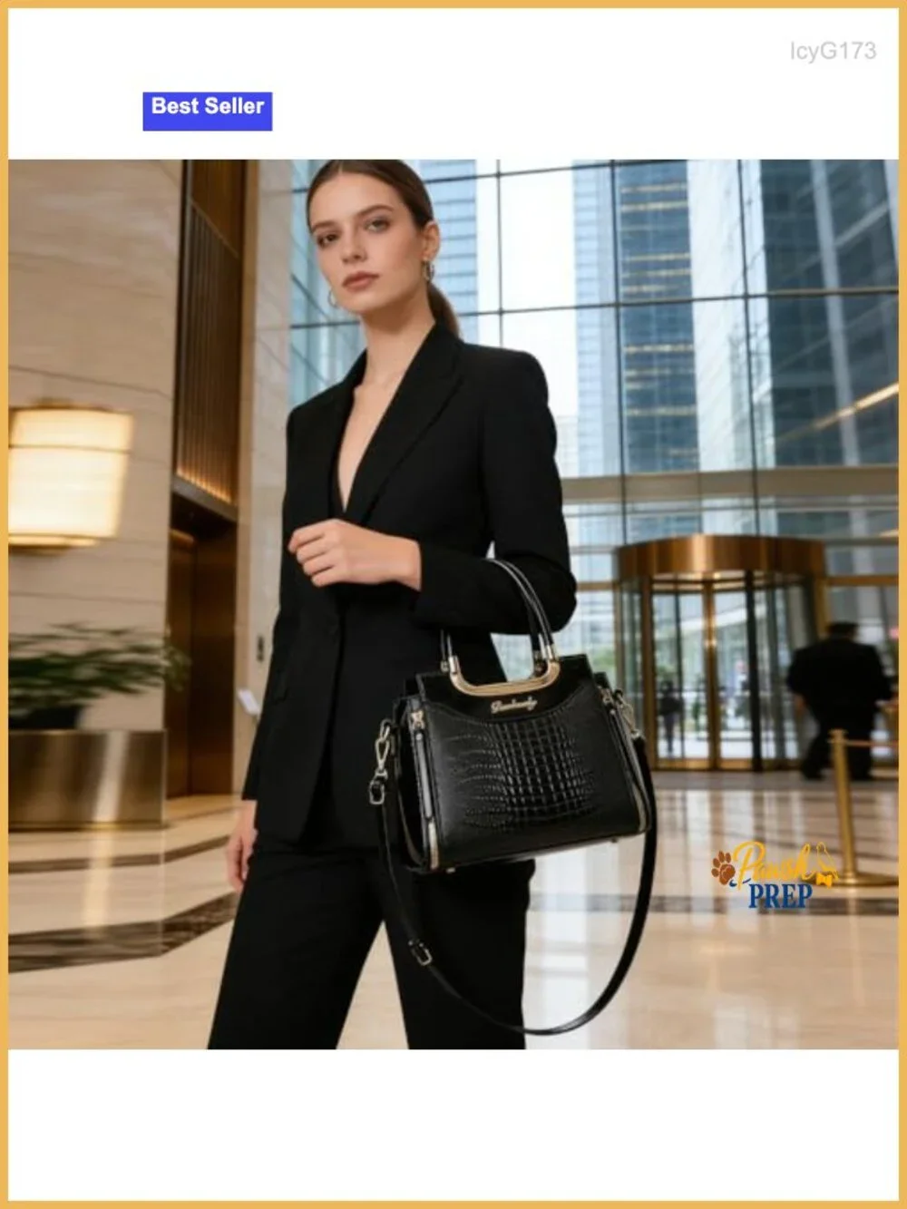 PU Patent Leather Crocodile Pattern Satchel Handbag Women Shoulder Crossbody